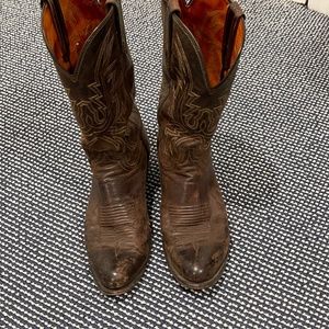 Pre-owned Lucchese 1883 Men's Brown Leather Cowboy Boots - 9.5